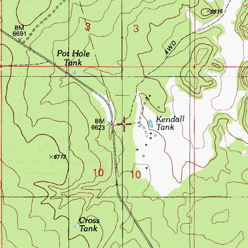 Topographic Map of Kendall Tank, AZ