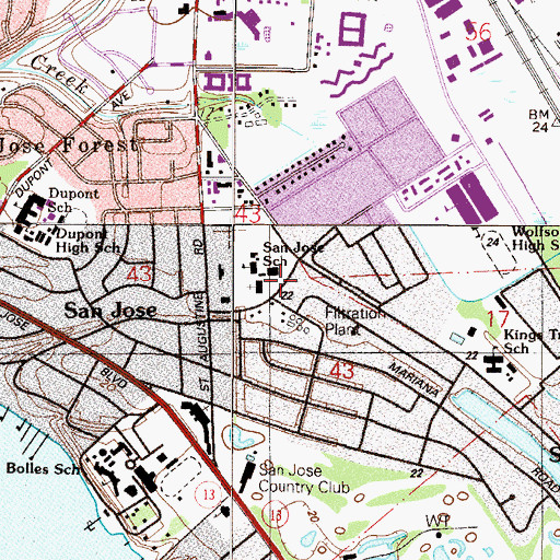 Topographic Map of San Jose Catholic School, FL