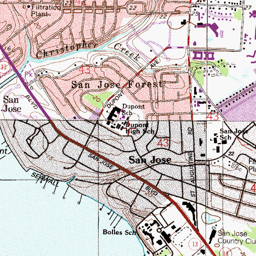 Topographic Map of Dupont Junior High School, FL