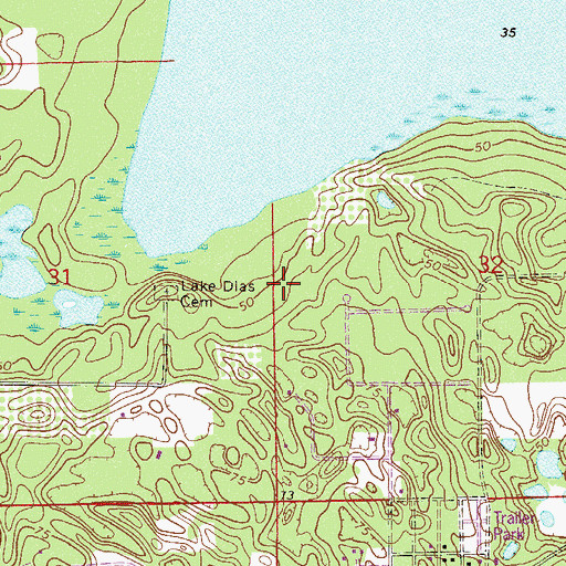 Topographic Map of Lake Dias Cemetery, FL