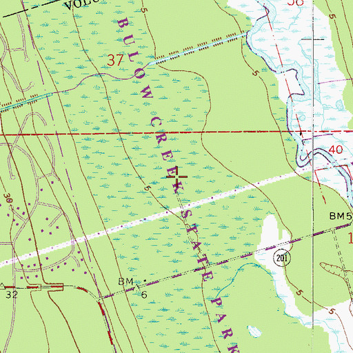 Topographic Map of Bulow Creek State Park, FL
