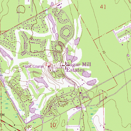 Topographic Map of Sugar Mill Estates, FL