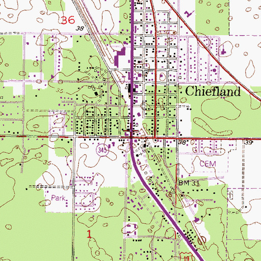 Topographic Map of Chiefland, FL