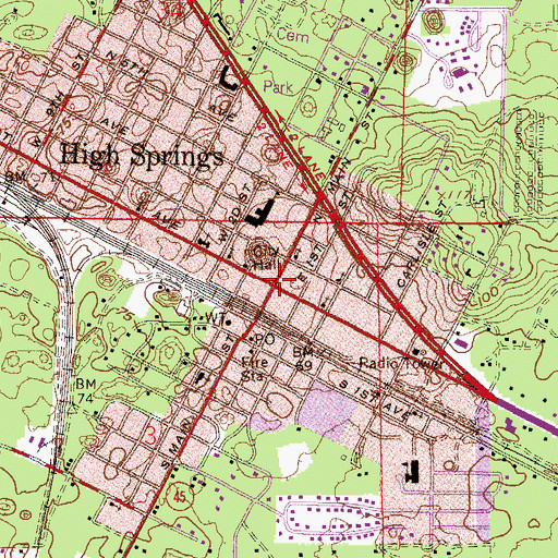 Topographic Map of High Springs, FL