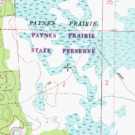 Topographic Map of Paynes Prairie Preserve State Park, FL