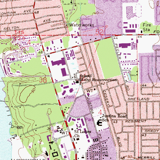 Topographic Map of School of the Resurrection, FL