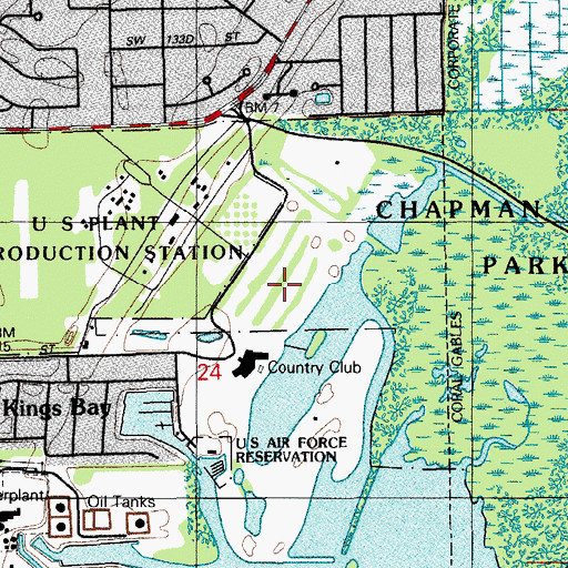 Topographic Map of Deering Bay Yacht and Country Club, FL