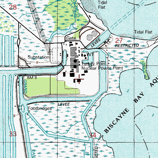 Topographic Map of FPL Turkey Point Heliport, FL