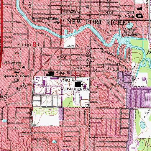 Topographic Map of HCA-New Port Richey Hospital Heliport, FL