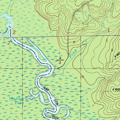 Topographic Map of Pine Creek Landing Campground, FL