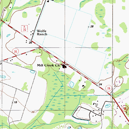 Topographic Map of Mill Creek Baptist Church, FL