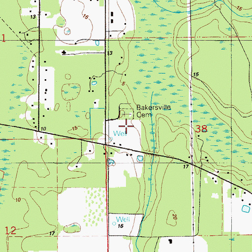 Topographic Map of Bakersville Cemetery, FL