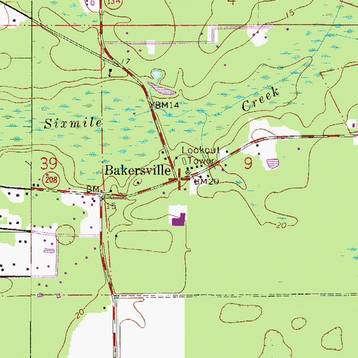 Topographic Map of Bakersville, FL