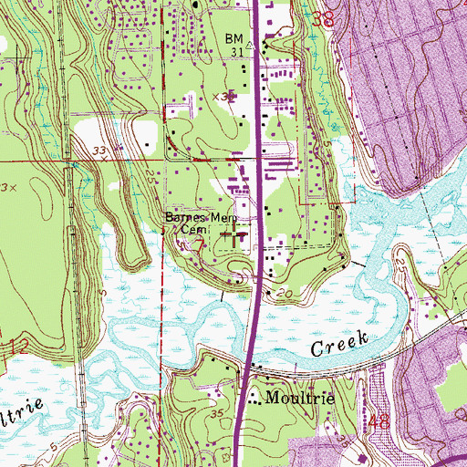 Topographic Map of Barnes Memorial Cemetery, FL