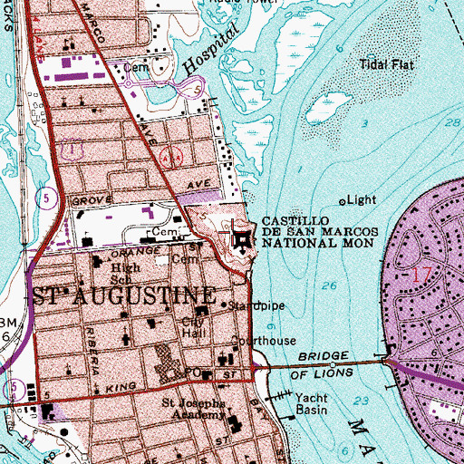Topographic Map of Castillo de San Marcos National Monument, FL