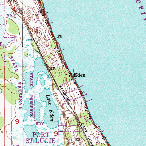 Topographic Map of Eden, FL