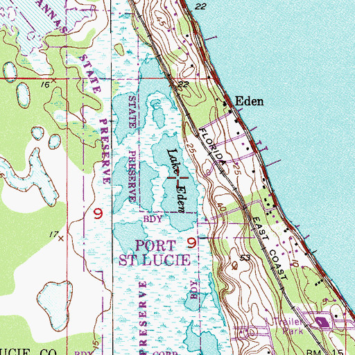 Topographic Map of Lake Eden, FL