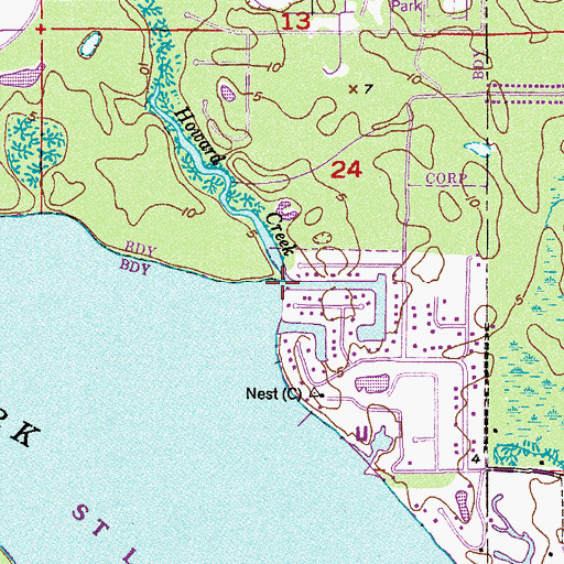 Topographic Map of Howard Creek, FL