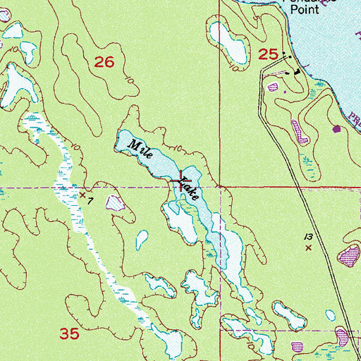 Topographic Map of Mile Lake, FL