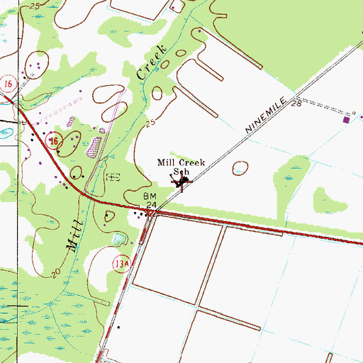 Topographic Map of Mill Creek School, FL