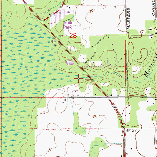 Topographic Map of Moccasin Branch, FL