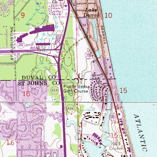 Topographic Map of Ponte Vedra Golf Course, FL