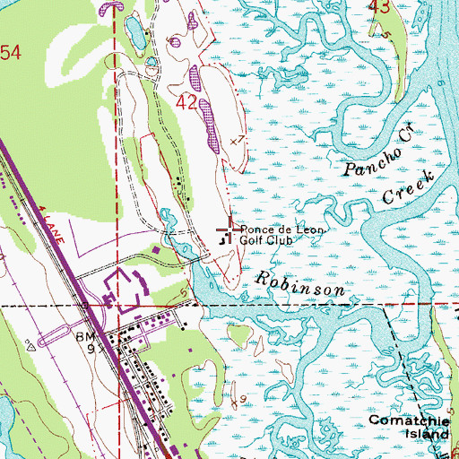 Topographic Map of Ponce de Leon Golf Club, FL