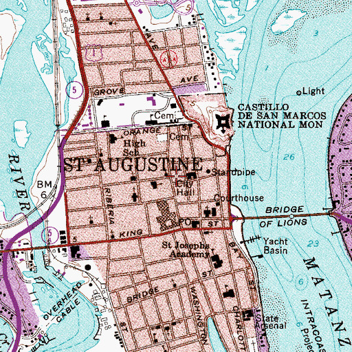 Topographic Map of Saint Augustine, FL