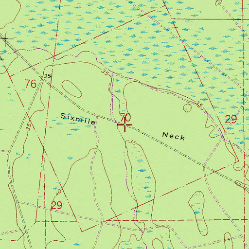 Topographic Map of Sixmile Neck, FL