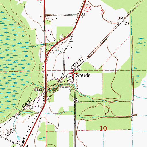 Topographic Map of Spuds, FL