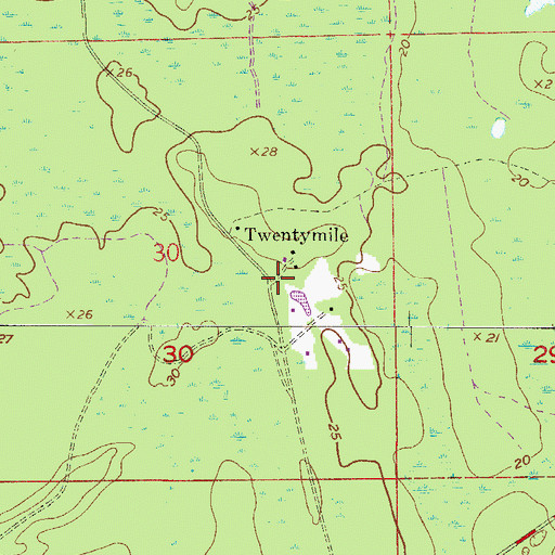 Topographic Map of Twentymile, FL
