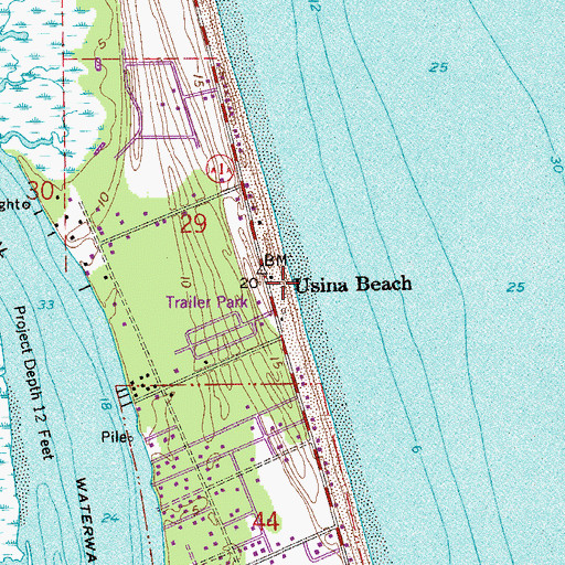 Topographic Map of Usina Beach, FL