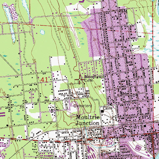 Topographic Map of Woodlawn Cemetery, FL
