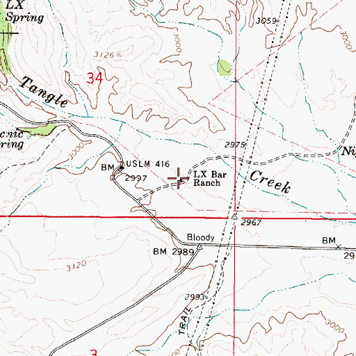 Topographic Map of LX Bar Ranch, AZ