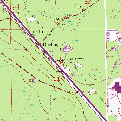 Topographic Map of Durbin Tower, FL