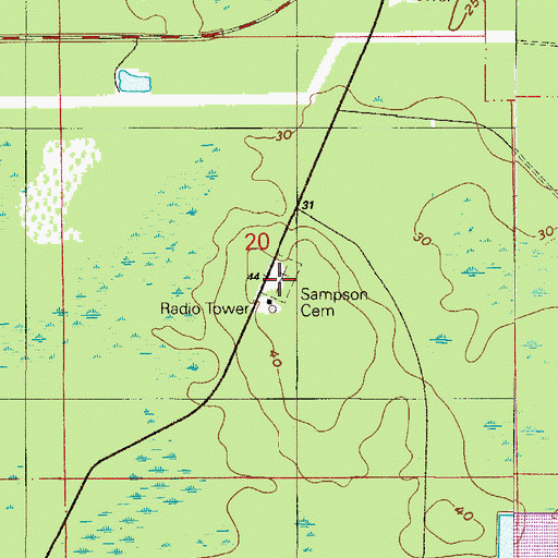 Topographic Map of Sampson Cemetery, FL