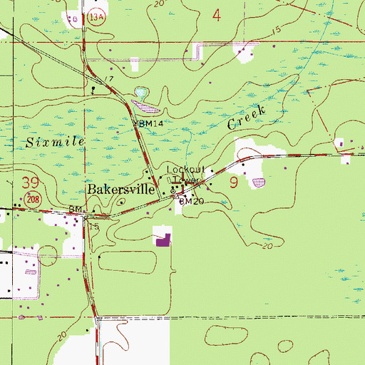 Topographic Map of Bakersville Tower, FL