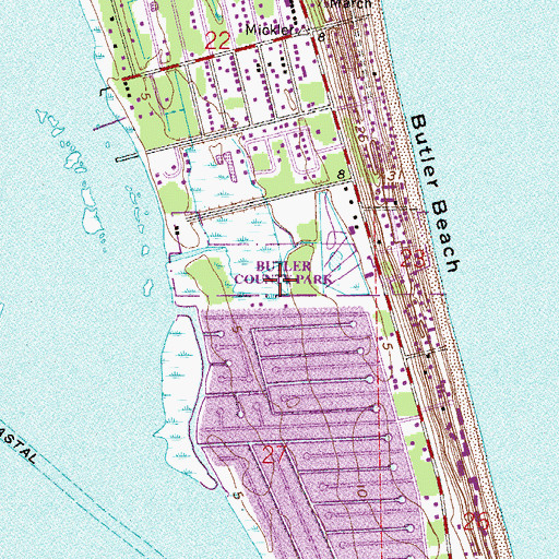 Topographic Map of Butler Beach State Park, FL