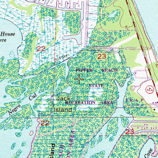 Topographic Map of Pepper Beach State Recreation Area, FL