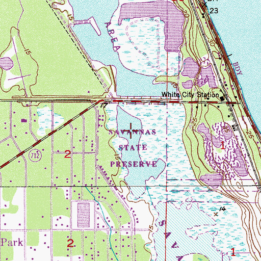 Topographic Map of Savannas Preserve State Park, FL