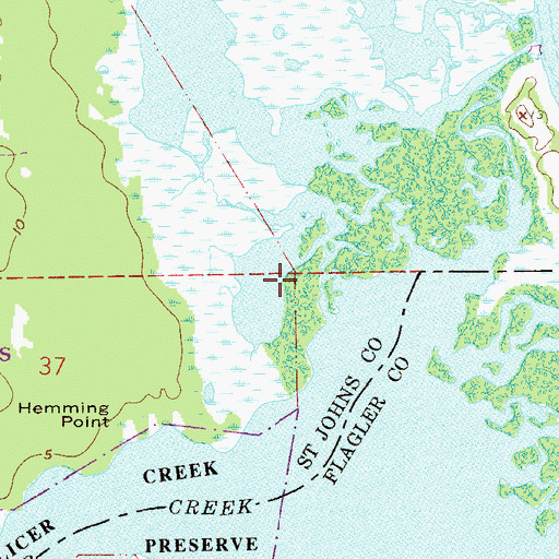 Topographic Map of Pellicer Creek Aquatic Preserve, FL