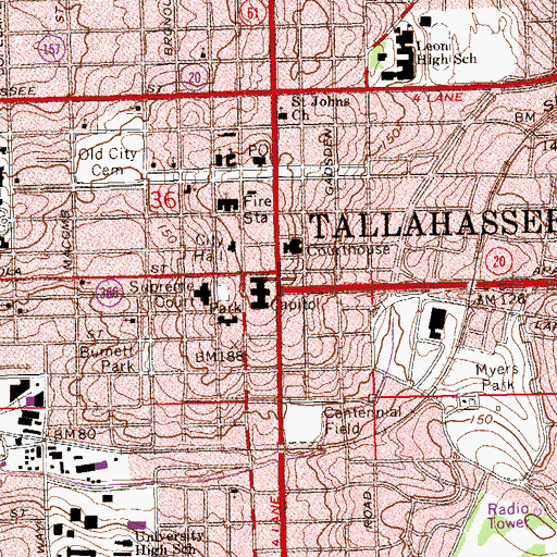 Topographic Map of Tallahassee, FL