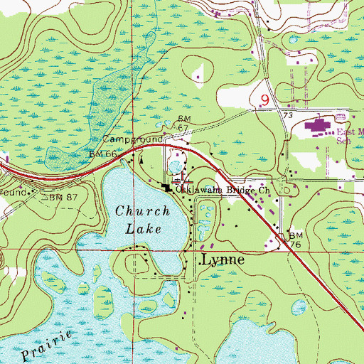 Topographic Map of Ocklawaha Bridge Baptist Church, FL
