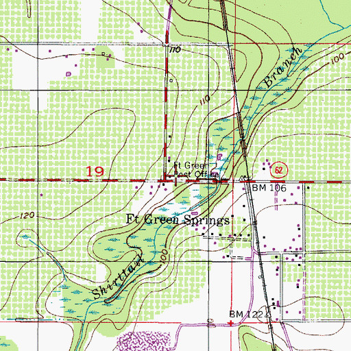 Topographic Map of Fort Green Post Office, FL