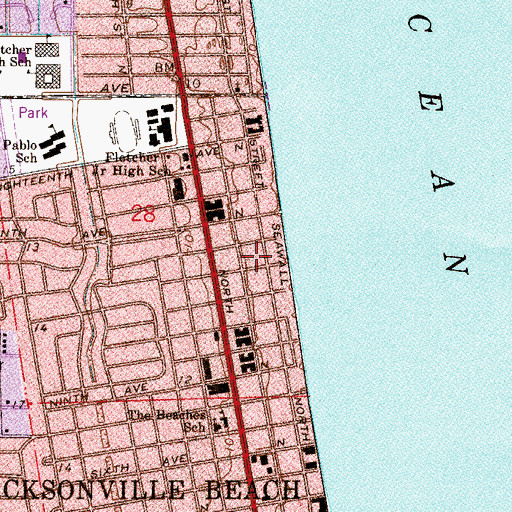 Topographic Map of Jacksonville Beach Church of God, FL