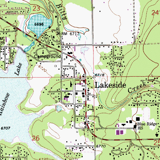 Topographic Map of Lakeside, AZ