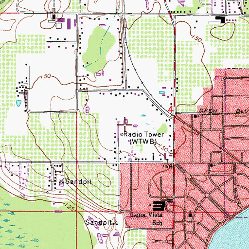 Topographic Map of WTWB-AM (Auburndale), FL