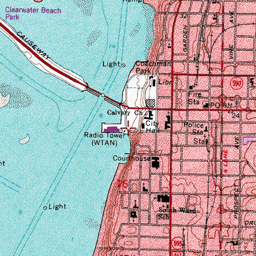Topographic Map of WTAN-AM (Clearwater), FL