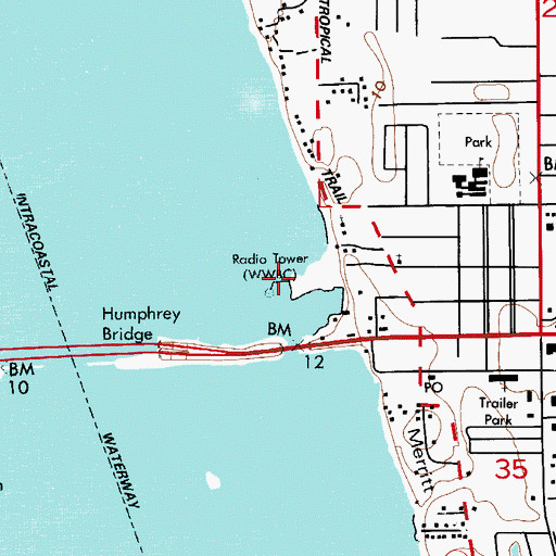 Topographic Map of WWBC-AM (Cocoa), FL