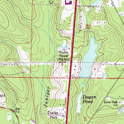 Topographic Map of WCNU-AM (Crestview), FL